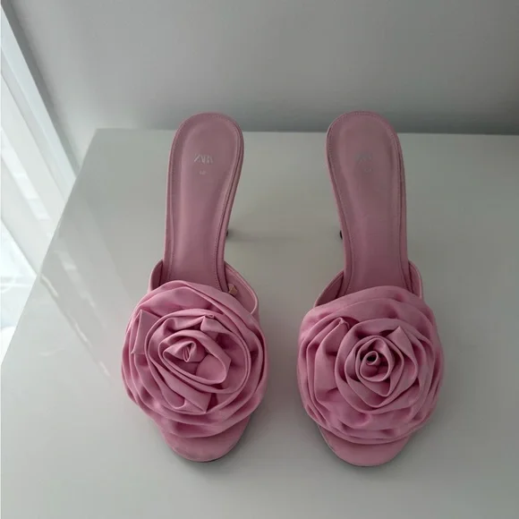 Zara | Satin Flower High Heel Slides - Picture 4 of 8